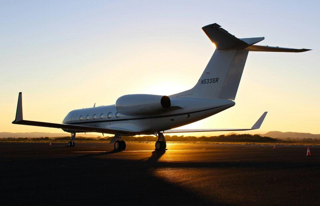 Empty Leg Flight on the runway during the sunset