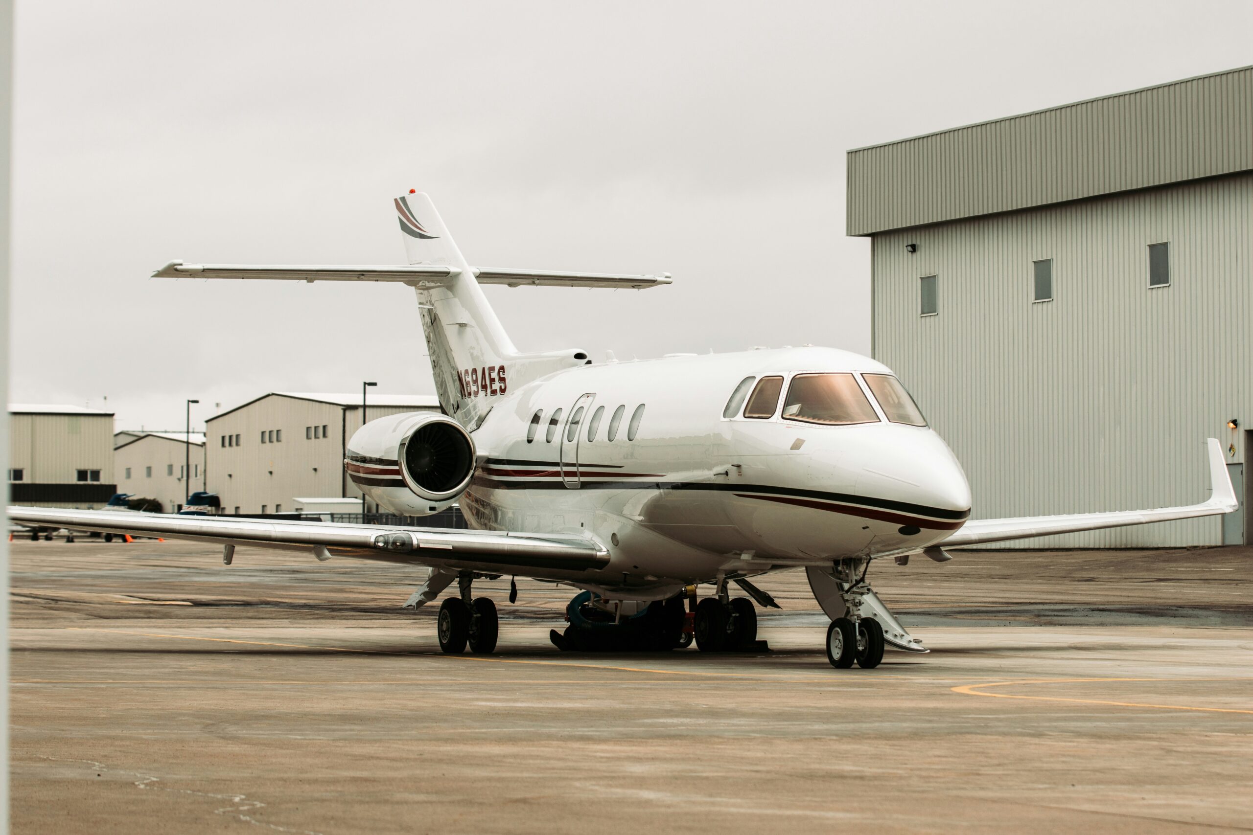 Private jet ready for departure with baggage and cargo storage for passengers