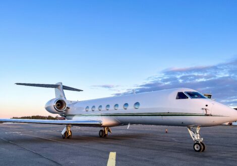 Modern private jet showcasing advanced private jet safety standards before takeoff.